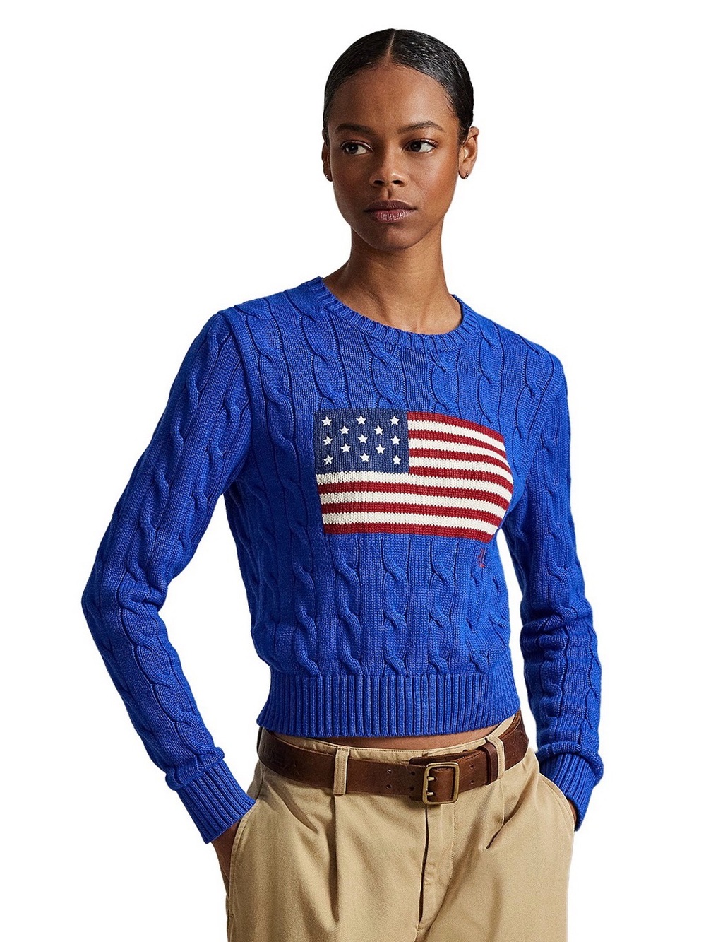 NWT Ralph Lauren Flag Cable Knit Cropped Sweater